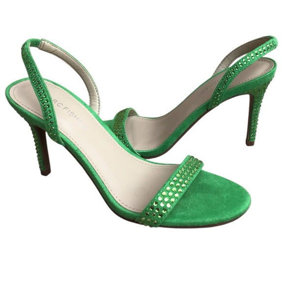Marc Fisher Betila Green Slip On Slingback Crystal Embellished Heels Siz… - Picture 3 of 9